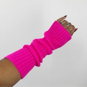 Vintage Y2K Neon Pink Arm Knit Warmers Festival Rave Early 2000s